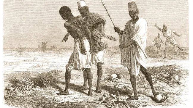 old drawing of slave trading